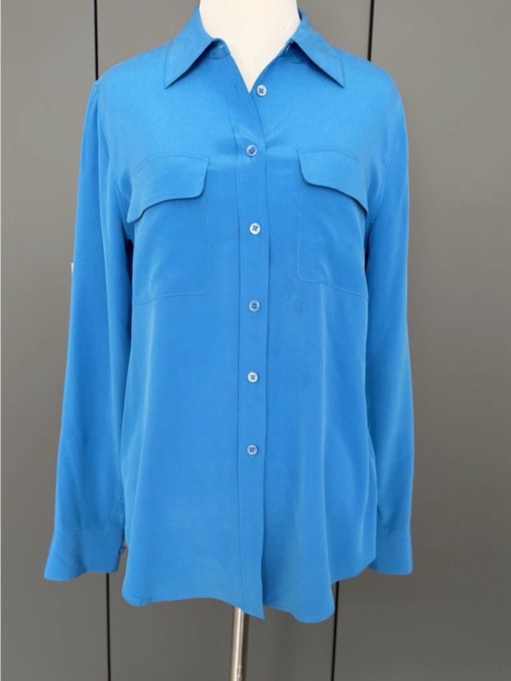 Equipment Signature Relaxed Bright Blue Long Sleeve Button-Down M EUC